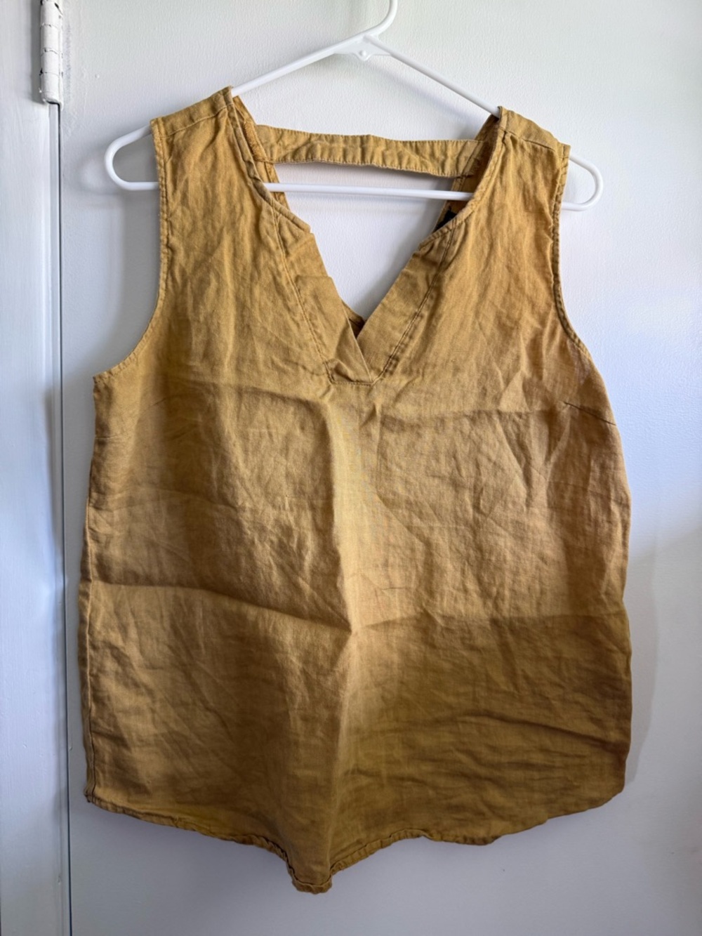 Harve Benard Mustard V-Neck Linen Tank Top, Size Medium